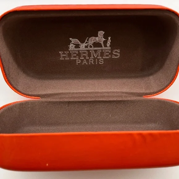 HERMES Paris Hard Case for Eyeglasses/Sunglasses HERMES Glasses Case Leather Red Gold Auth bs29762 | eBay main image 4